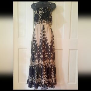 Black and Taupe Ruffle Sleeveless Dress - Women's Size: Small - Brand: Express